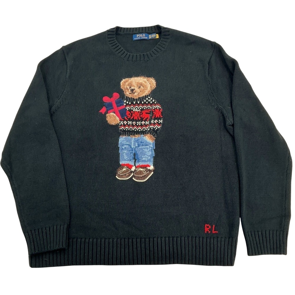 Polo Ralph Lauren Bear Sweater XXL Black Cotton Cashmere Bearing Gifts Christmas